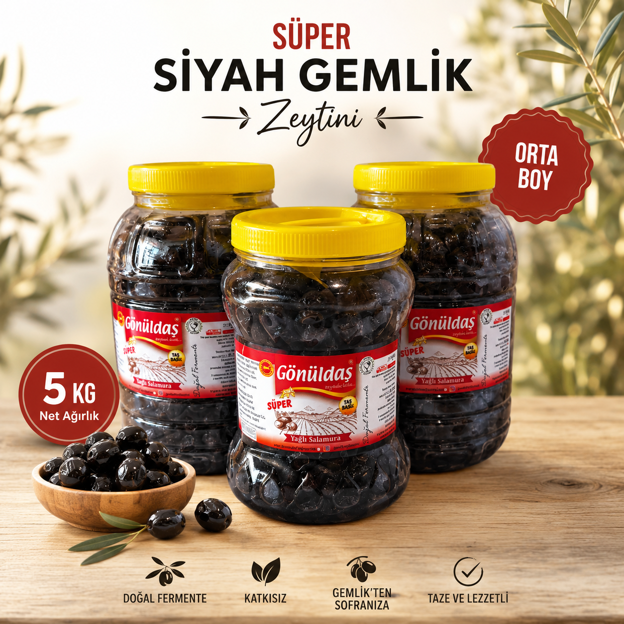 5 Kg Süper Orta Boy Siyah Gemlik Zeytin